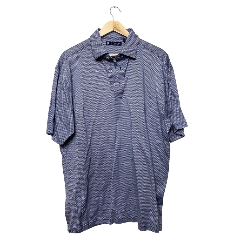 Oxford Golf Super Dry Mens‎ XL Blue White Herringbone Cotton Polo Shirt RN 15481